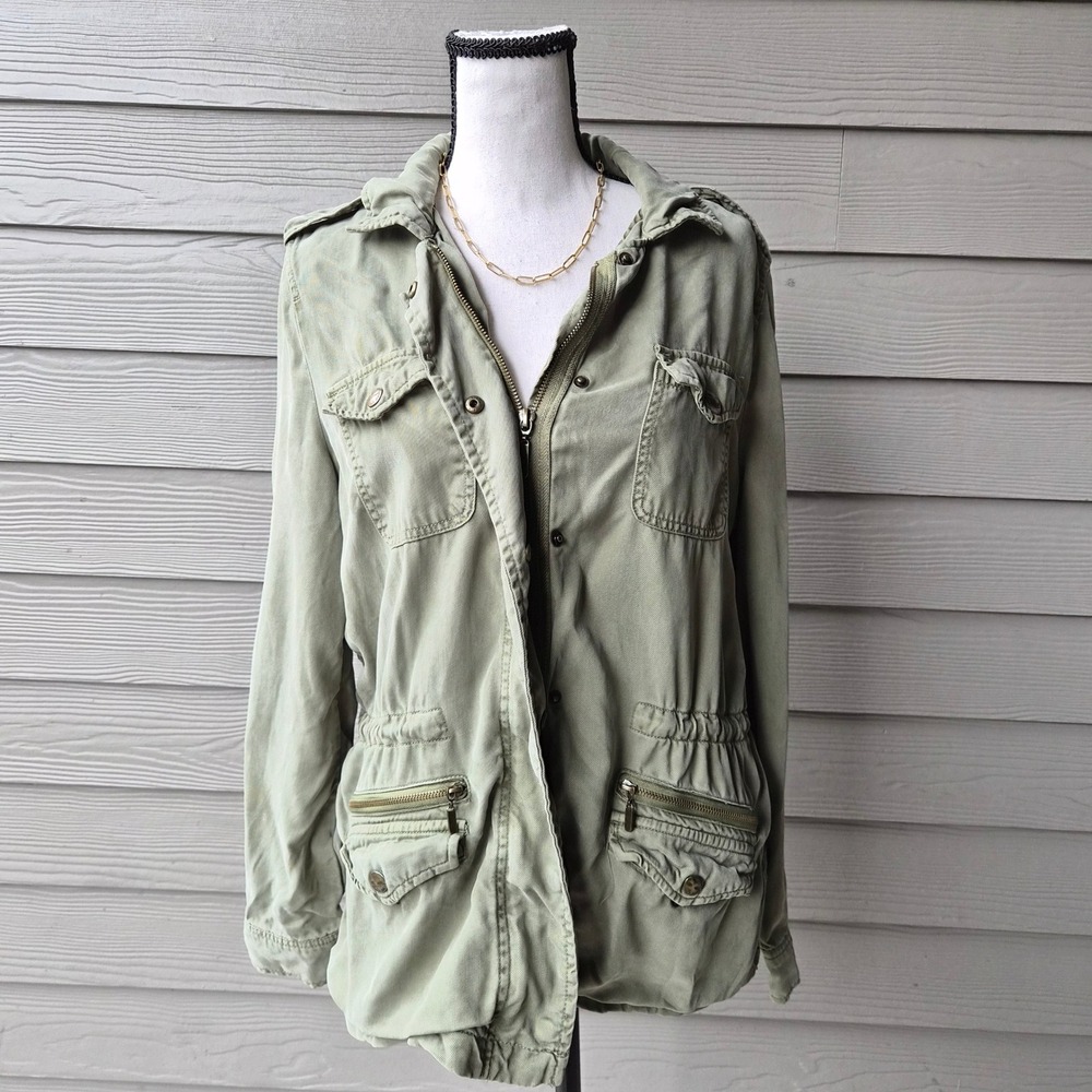 Max Jeans Utility Jacket Tencel Women Small Gorpcore Military Olive Green Grunge